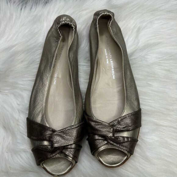 Attilio Giusti Leombruni (AGL) Metallic Peep Toe Leather Flats 41.5 - Picture 2 of 9